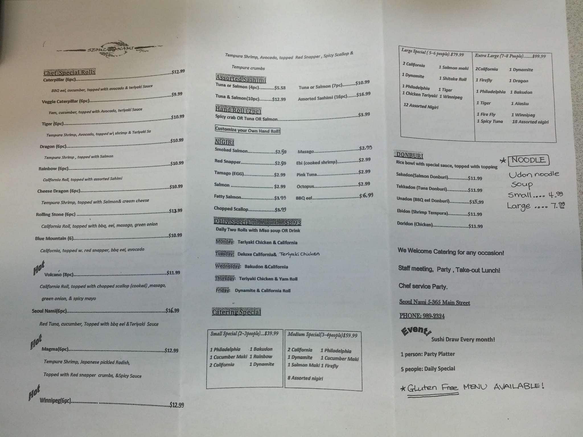 Menu of Seoul Nami photo2