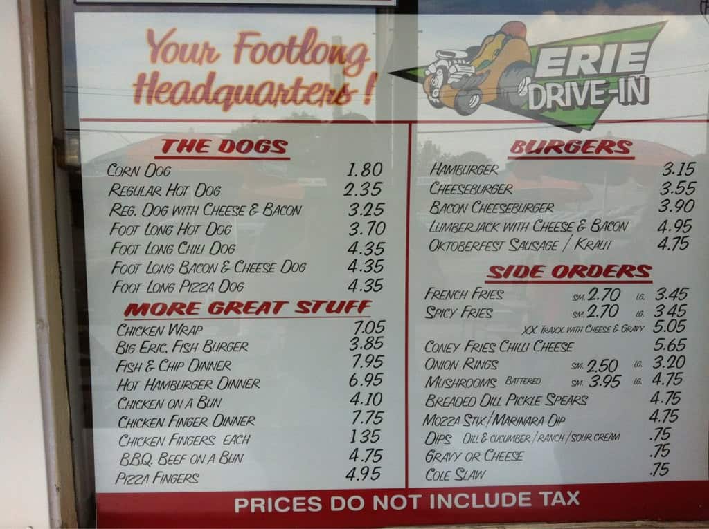 Menu of Erie Drive In photo2