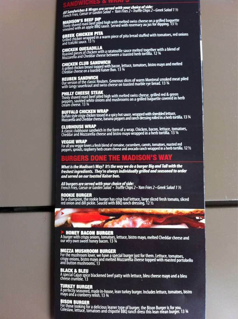 Menu of Madison’s Restaurant & Bar photo6
