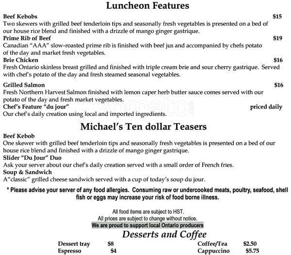 Menu of Michael’s on the Thames photo9
