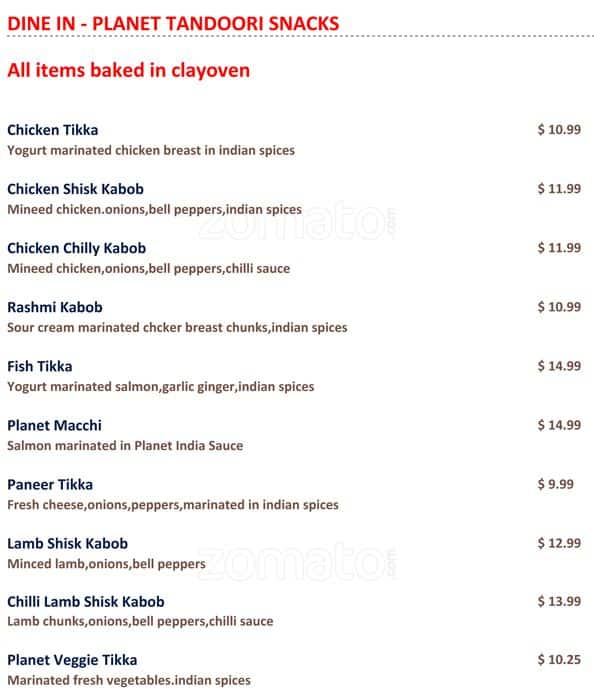 Menu of Planet India Restaurant photo12