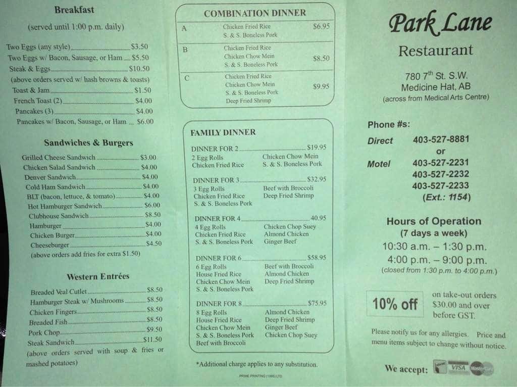 Menu of Park Lane Restaurant photo2