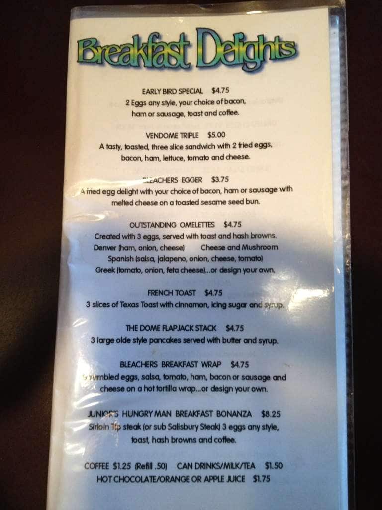 Menu of Bleachers Sports Bar & Cafe photo2