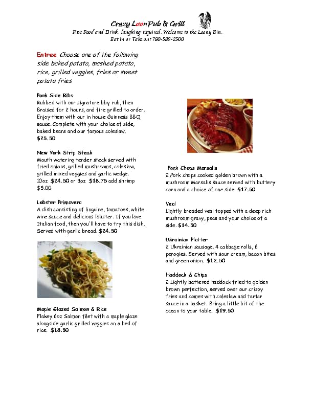 Menu of Crazy Loon Pub & Grill photo7