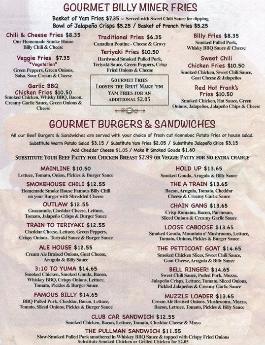 Menu of Billy Miner Ale House photo3