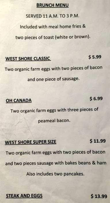 Menu of West Shore Bar & Grill photo18