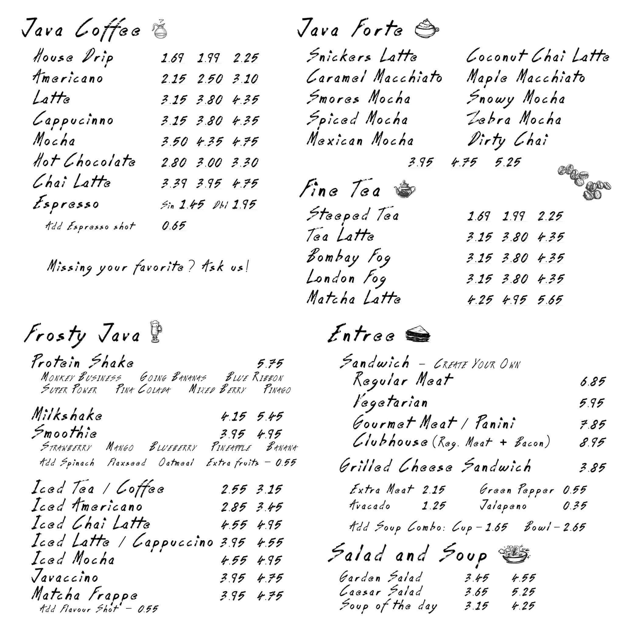 Menu of The Java Hut photo2