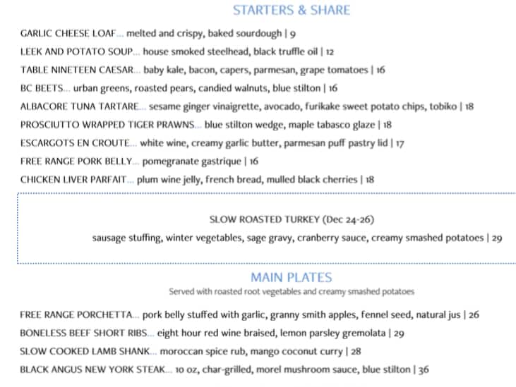 Menu of Table Nineteen Lakeside Eatery at Nicklaus North photo2