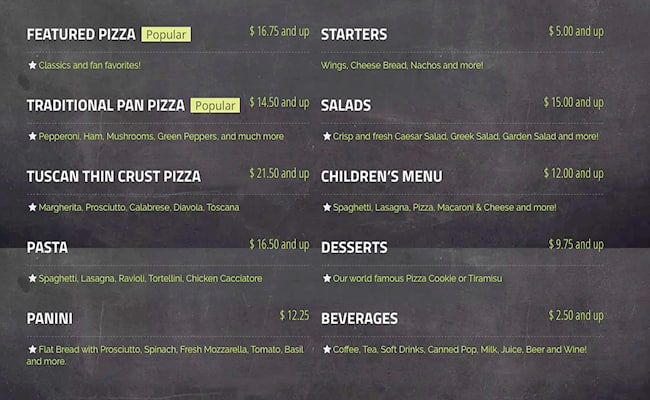 Menu of Top Pizza & Spaghetti House photo2