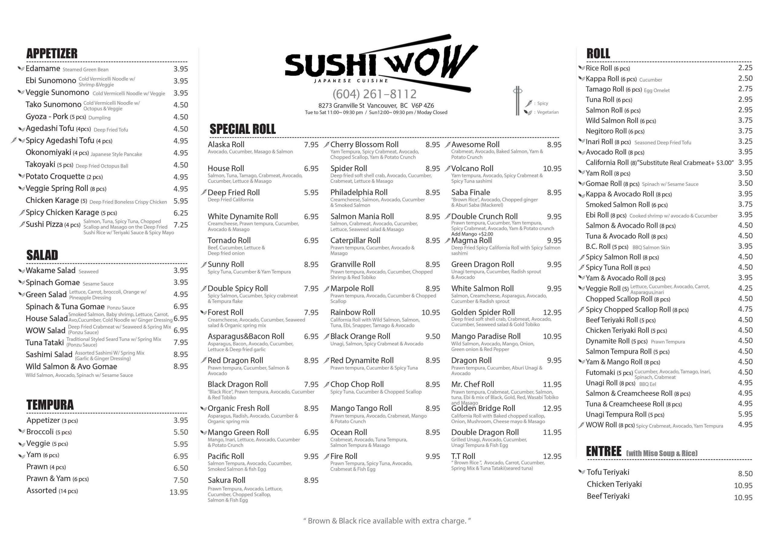 Menu of Sushi Wow photo3