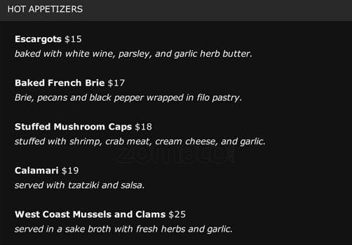 Menu of Top of Vancouver Revolving Restaurant photo11