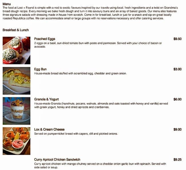 Menu of Lost + Found Cafe photo3