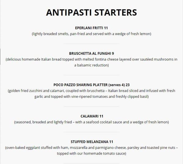 Menu of Poco Pazzo photo11