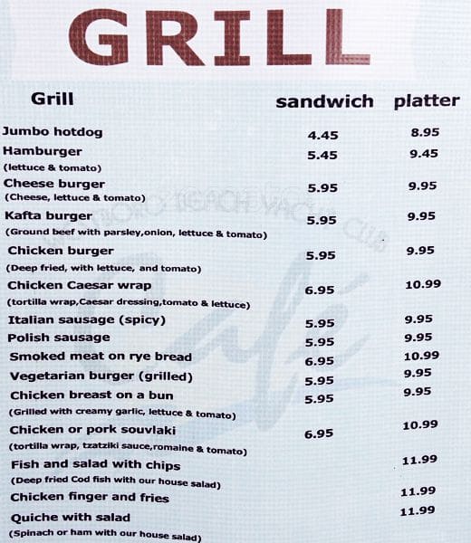 Menu of Westboro Beach Yacht Club Café photo5