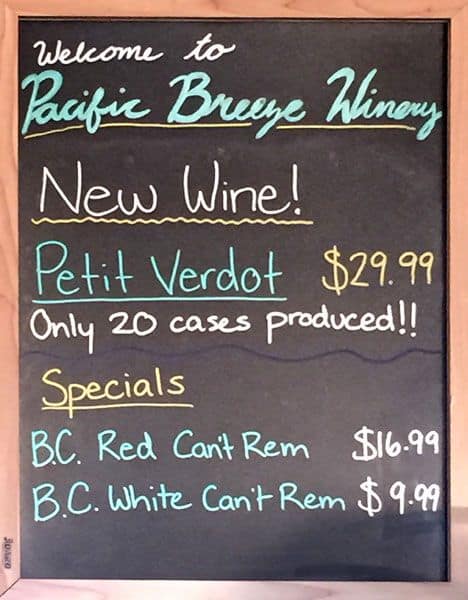Menu of Pacific Breeze Urban Winery photo2