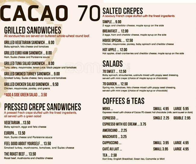 Menu of Cacao 70 photo2