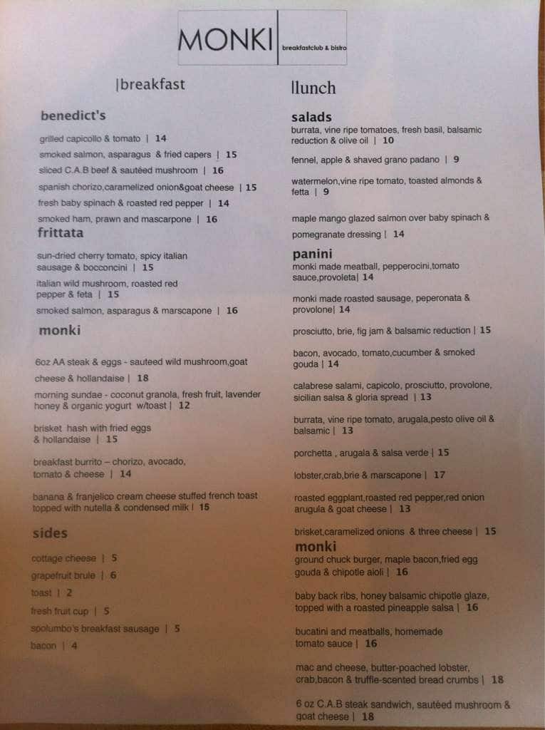Menu of Monki Breakfast Club & Bistro photo2