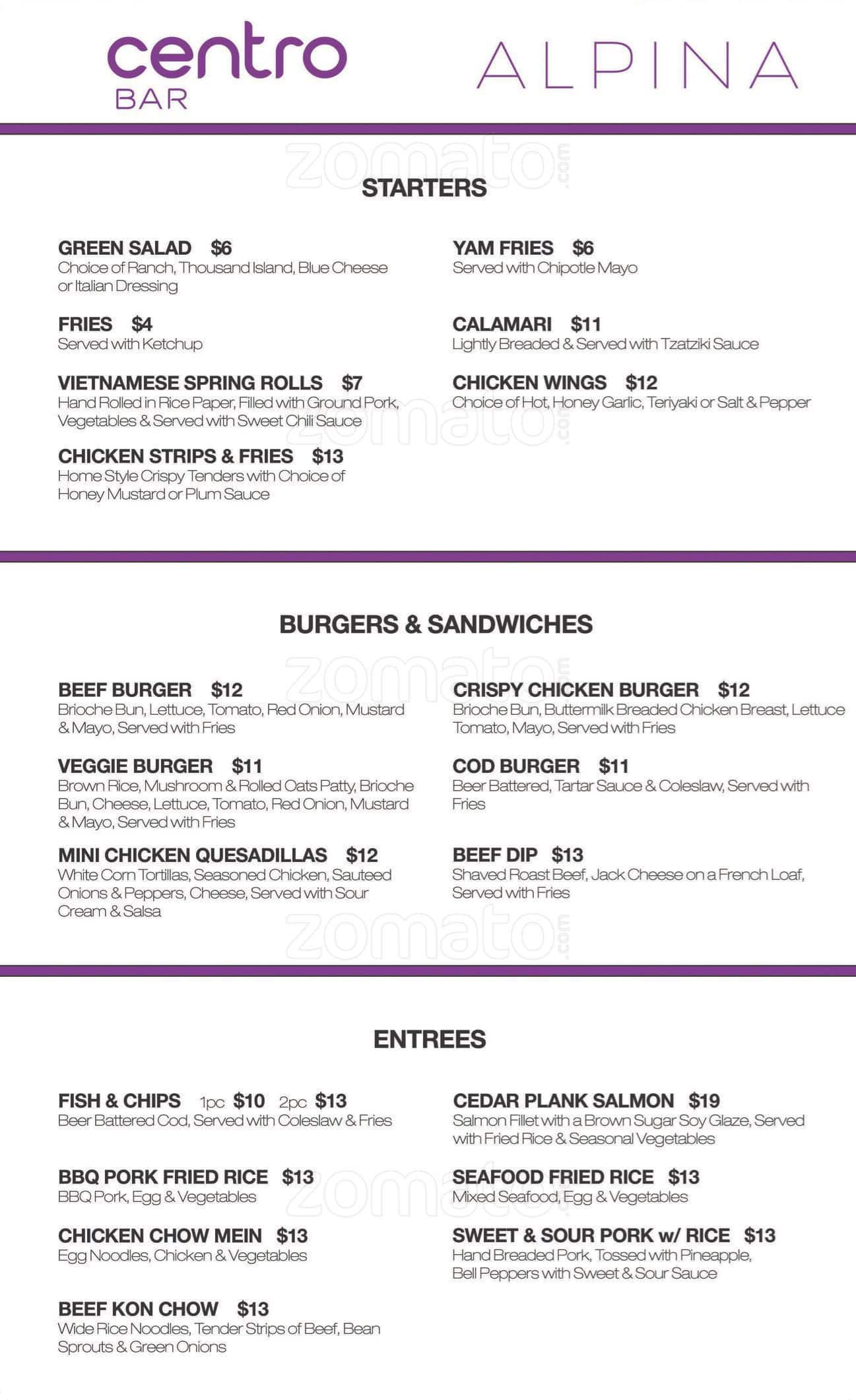 Menu of Centro Bar – Grand Villa Casino photo2