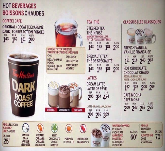 Menu of Tim Hortons photo4