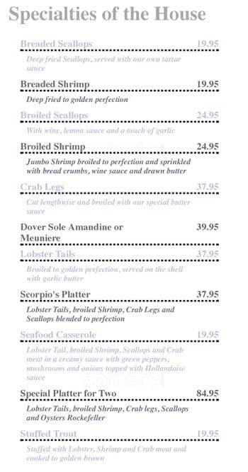 Menu of Scorpio Seafood & Steak House photo8