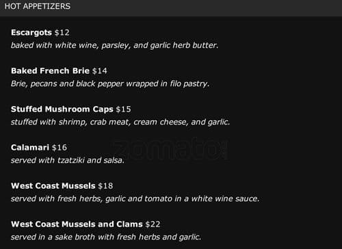 Menu of Top of Vancouver Revolving Restaurant photo4