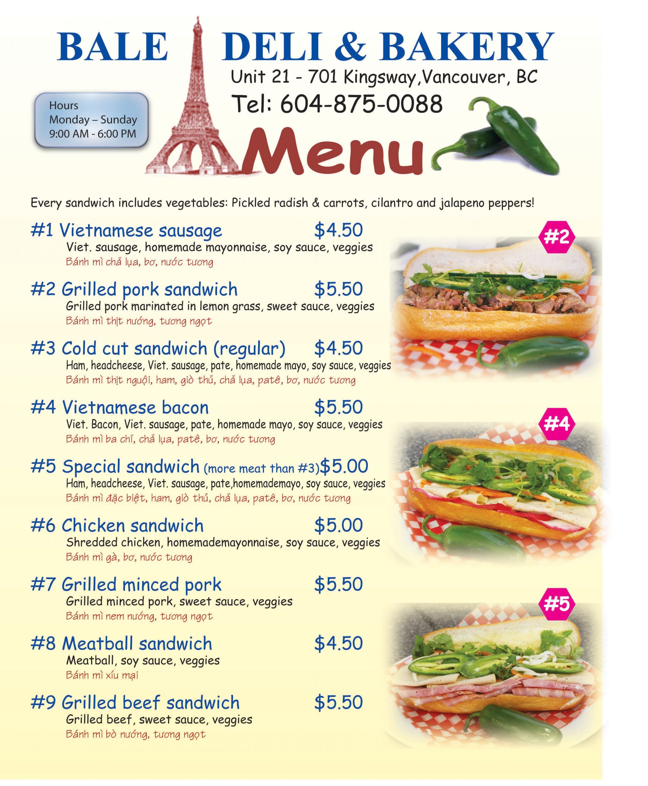 Menu of Ba Le Deli & Bakery photo3