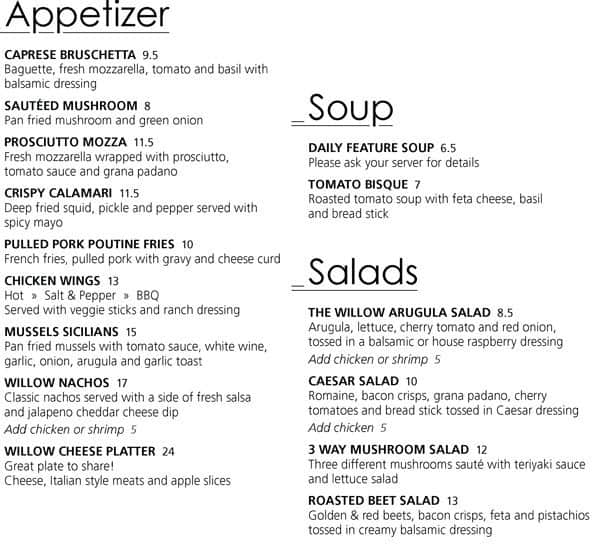 Menu of The Willow Grill & Bar photo2