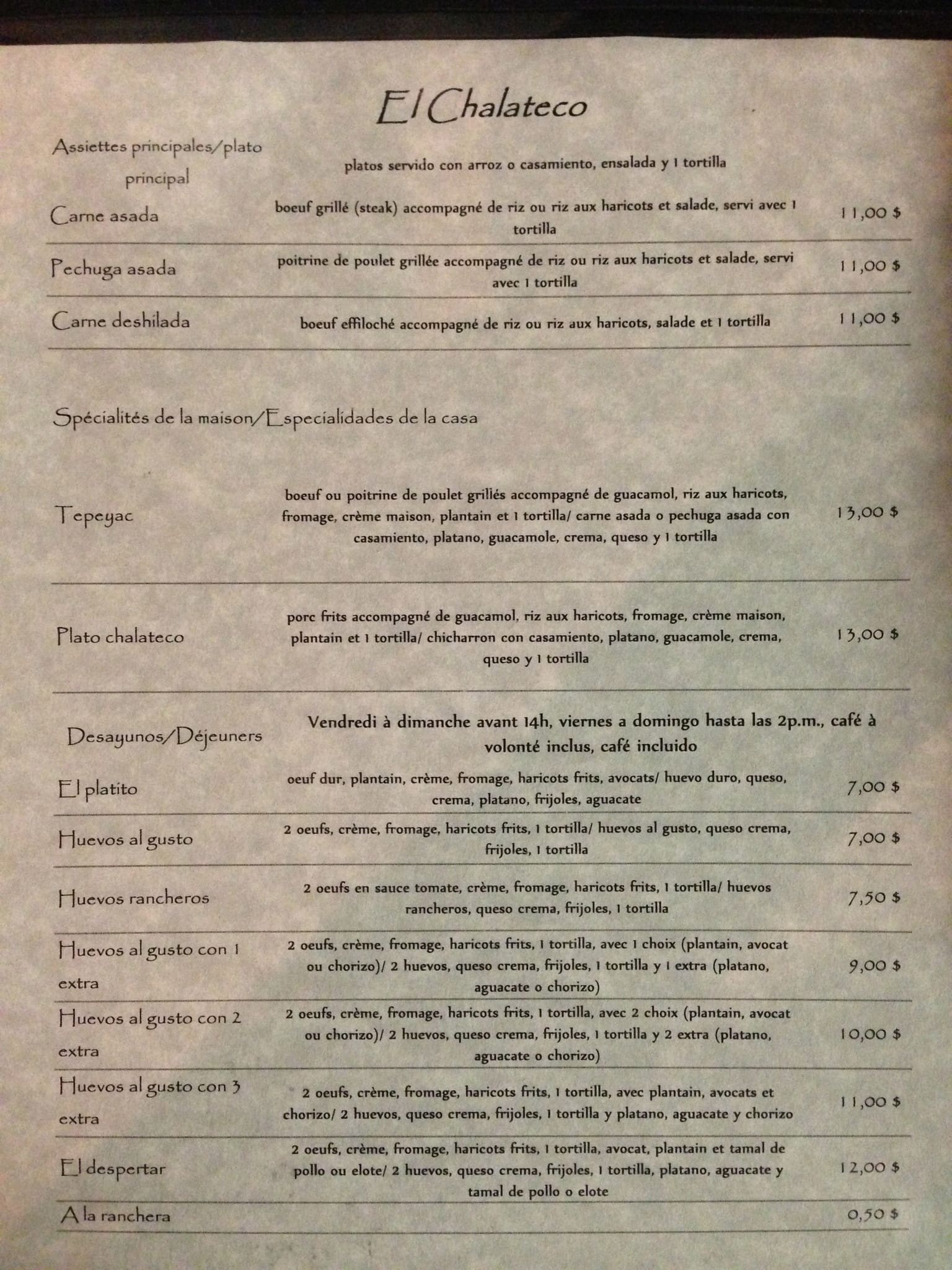 Menu of El Chalateco photo2