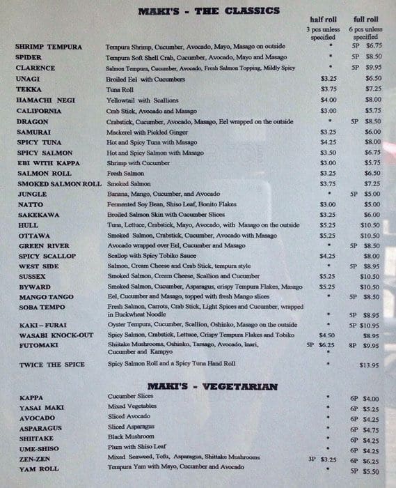 Menu of Wasabi Japanese Restaurant And Sushi Bar photo5