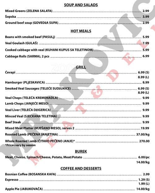 Menu of Mrakovic Meat And Deli photo2