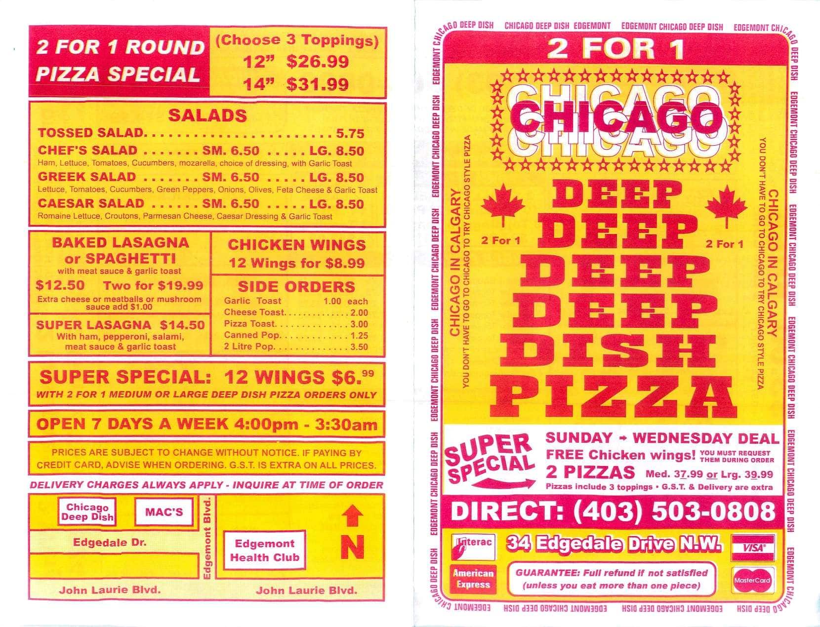 Menu of Chicago Deep Dish Pizza 2 For 1 photo2