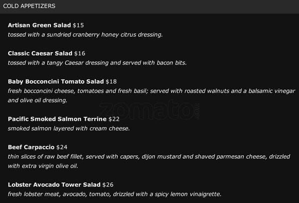 Menu of Top of Vancouver Revolving Restaurant photo10