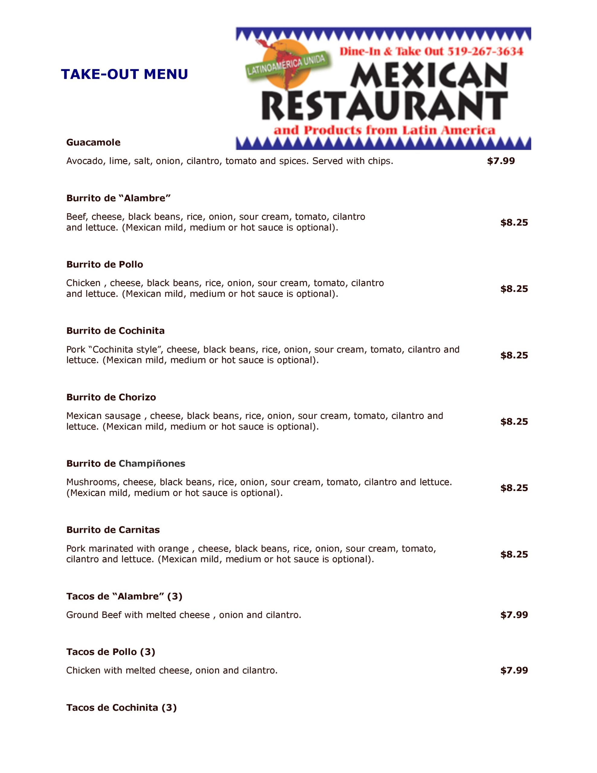 Menu of Latinoamerica Unida photo2