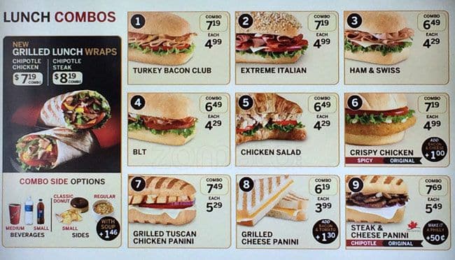 Menu of Tim Hortons photo2