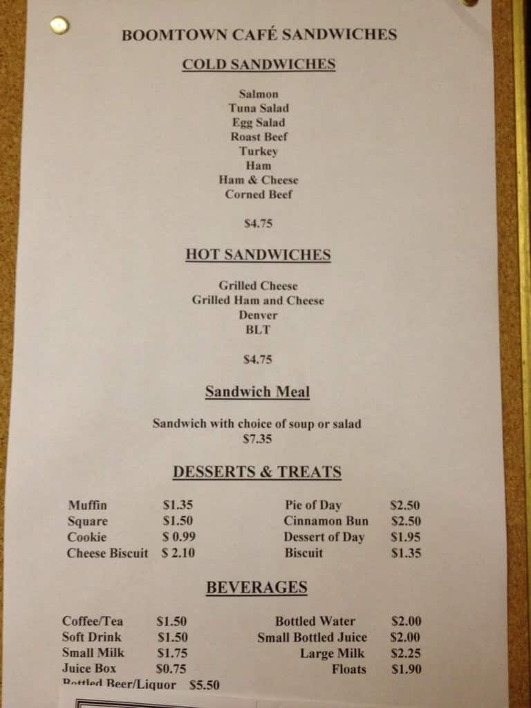 Menu of Boomtown Café in Western Development Museum photo4