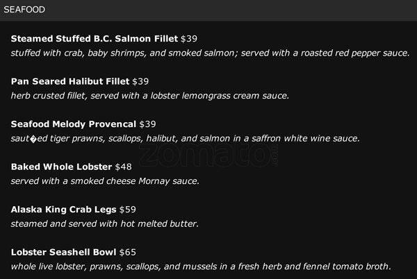 Menu of Top of Vancouver Revolving Restaurant photo13