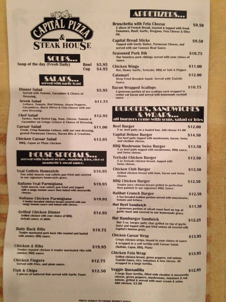 Menu of Capital Pizza & Steakhouse photo2