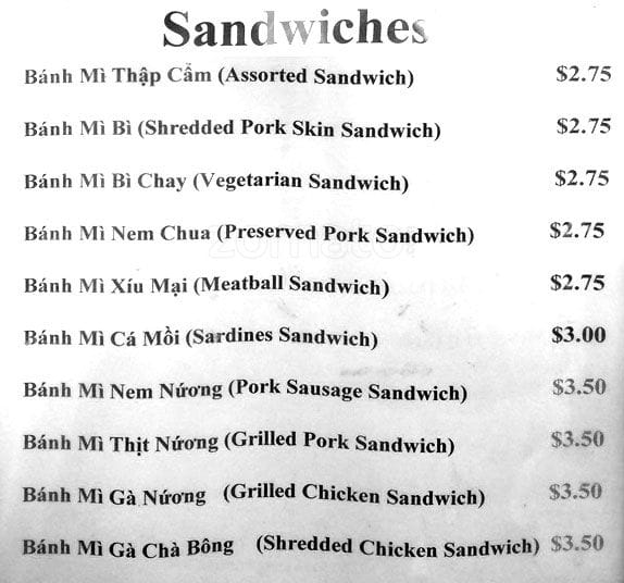 Menu of Banh Mi Nhu Lan photo2