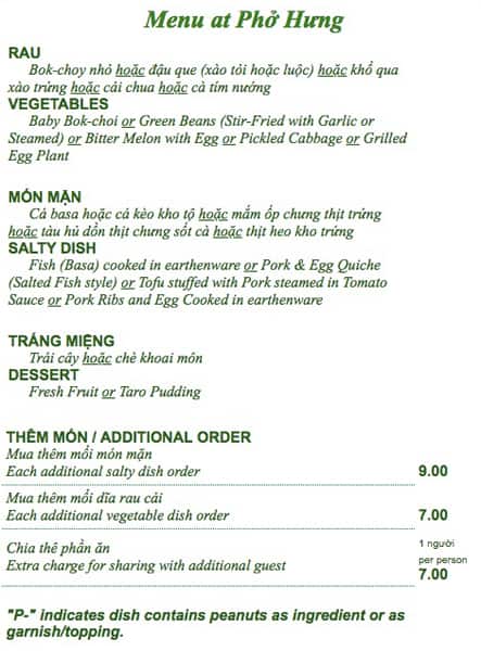 Menu of Pho Hung photo20