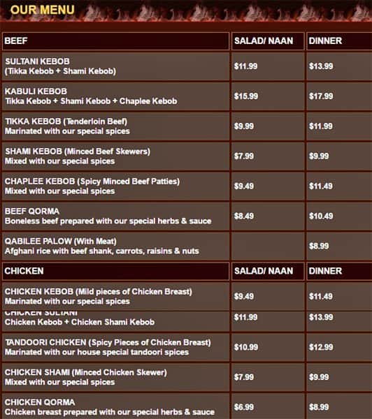 Menu of Afghan Kebob photo2