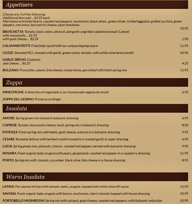 Menu of Amore Trattoria photo2