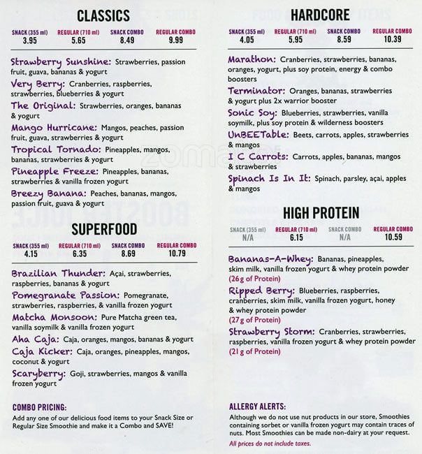 Menu of Booster Juice photo2