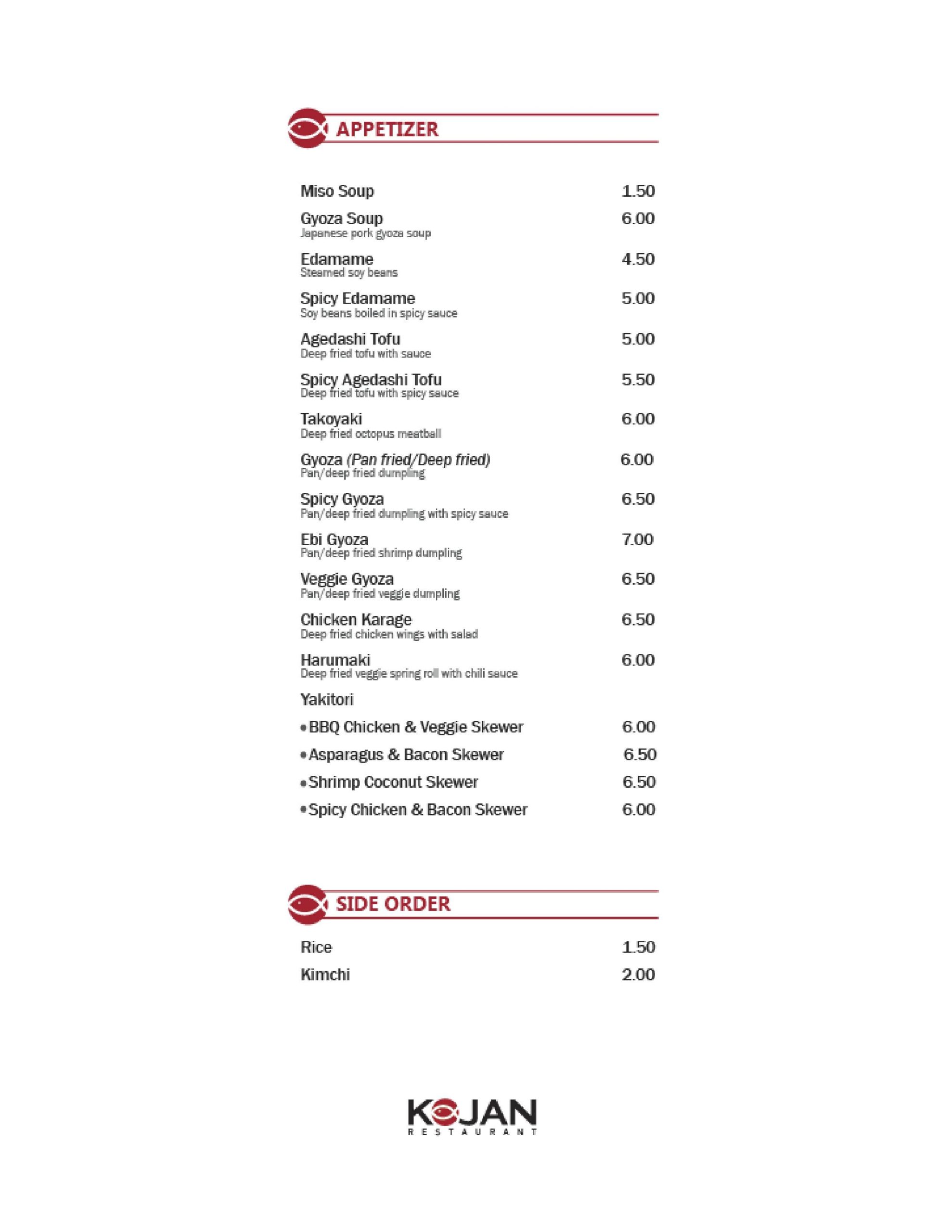 Menu of KoJan Sushi Restaurant photo9