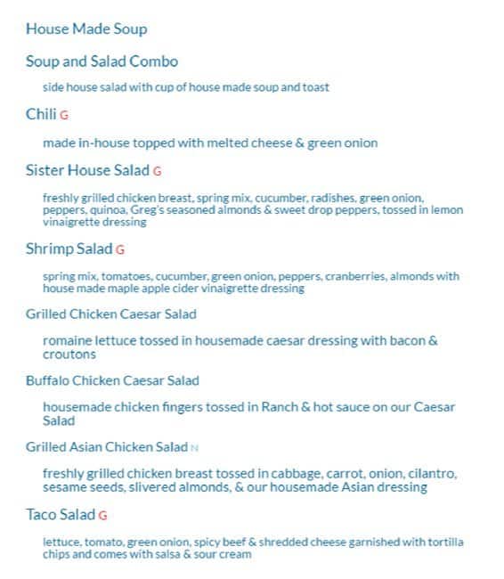 Menu of Sister’s Pub & Grill photo3