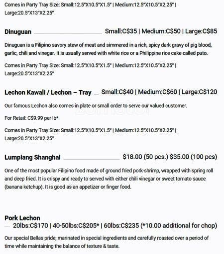 Menu of Bella’s Lechon photo6