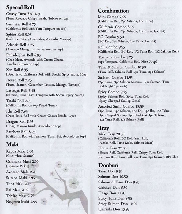 Menu of Sushi Zen photo3