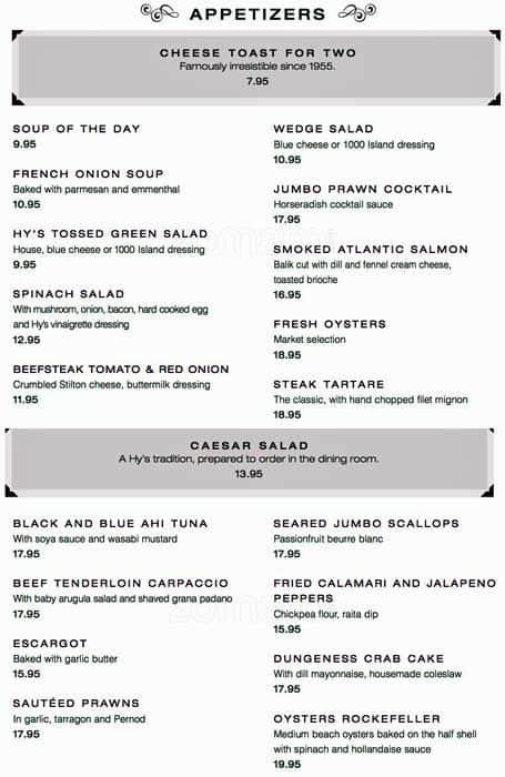 Menu of Hy’s Steakhouse photo2