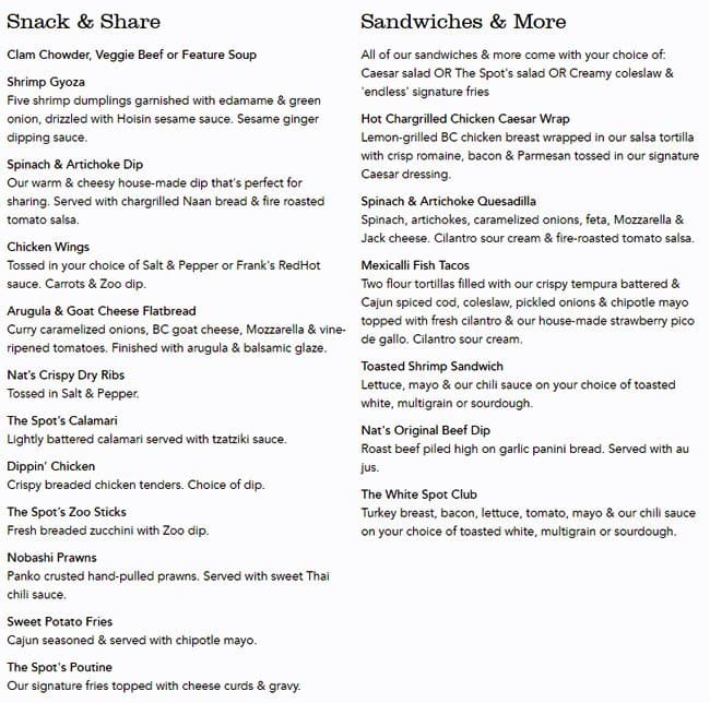 Menu of White Spot photo4