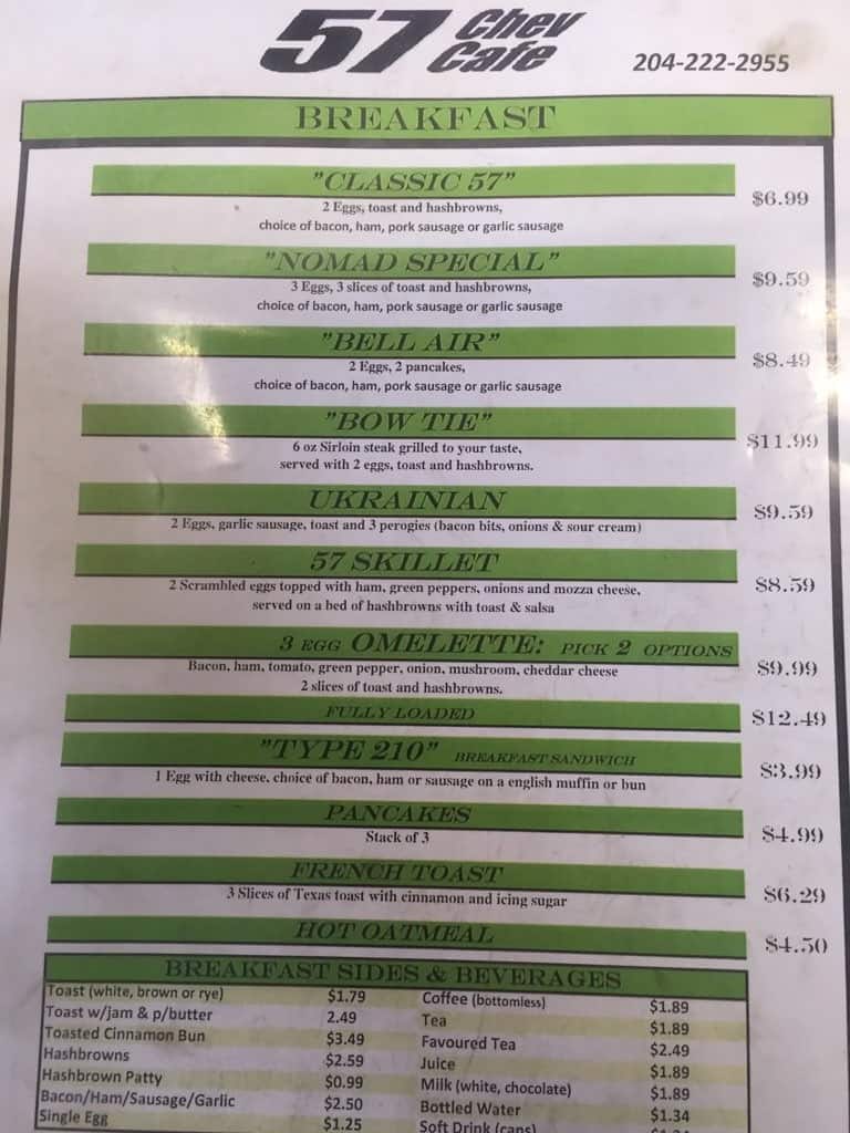 Menu of 57 Chev Cafe photo2