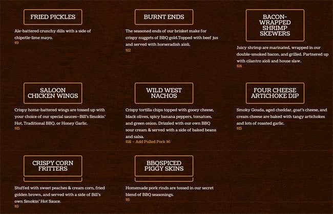 Menu of Wild Bill’s Legendary Saloon photo2